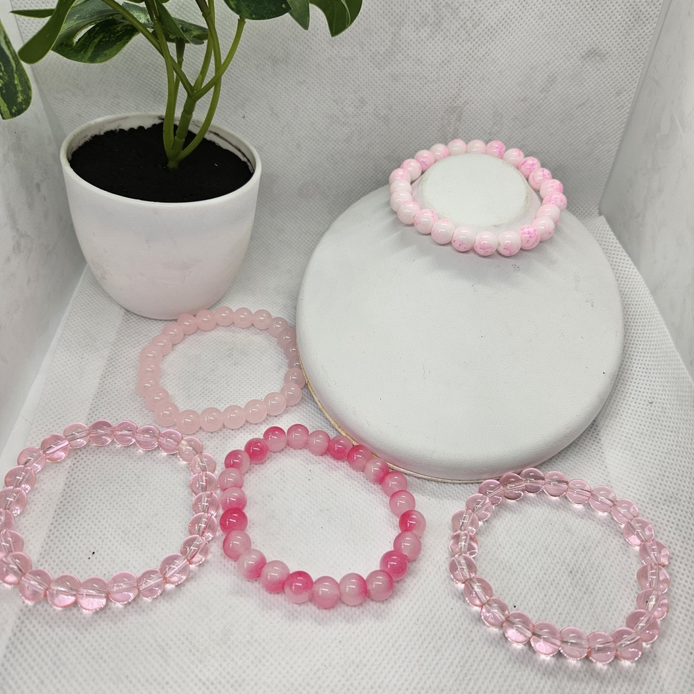 Elegant Pink Beaded Bracelet Set